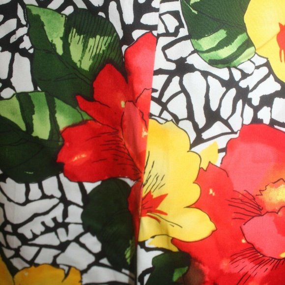 Eric Casual Capri cropped stretch pants floral hibiscus orange yellow sz 10 NEW… - Picture 3 of 6